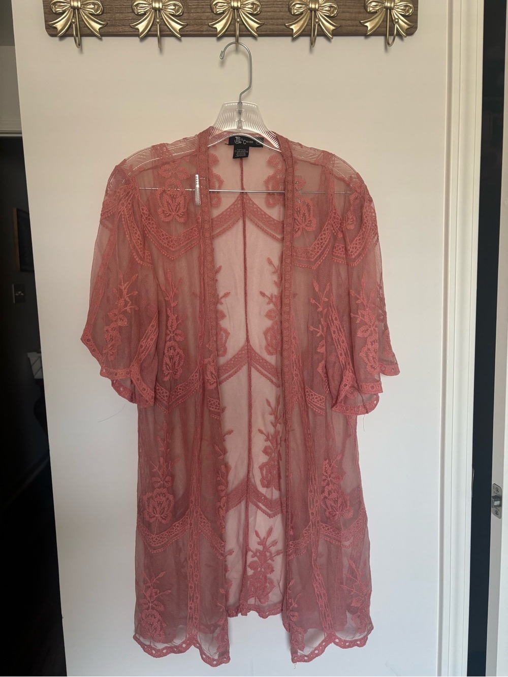 Miss Chievous Dusty Rose Lace Sheer Kimono Jacket